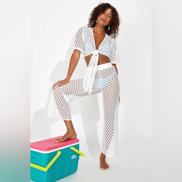 Summer at Sea Ivory Crochet Lace Wide-Leg Swim Cover-Up Pants | Lulus - Picture 4 of 10